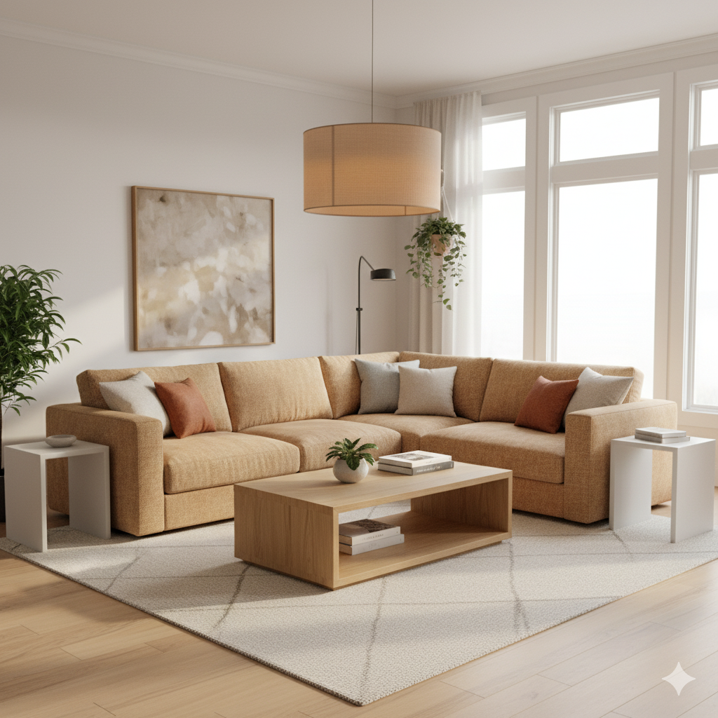 A modern Smart Home Interiors living room with a comfortable sofa